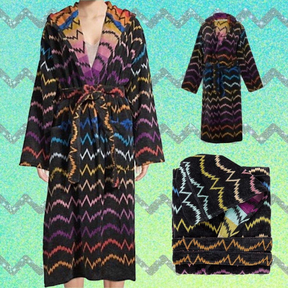 missoni home • vera hooded bathrobe multicolored stripes rainbow chevron l